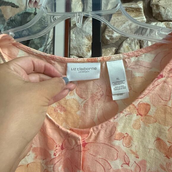 Liz Claiborne Liz sport Linen/cotton blend floral button down blouse top size xl - Picture 2 of 12